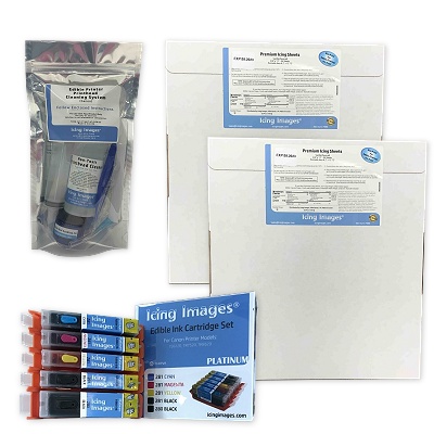 ICINGINKS® Edible Printer Exclusive Package including Canon PIXMA TS6320  Comes with 2 Types of 110 Assorted Icinginks Edible Sheets (100 Wafer  Papers